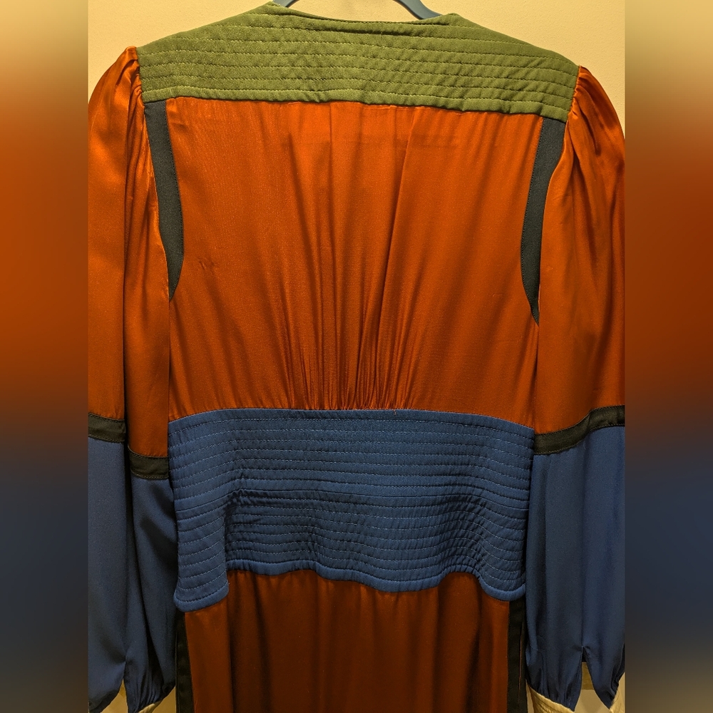Tory Burch Kola Colorblock Silk Blend Satin Crepe Wrap Dress Size 8 - Picture 7 of 11